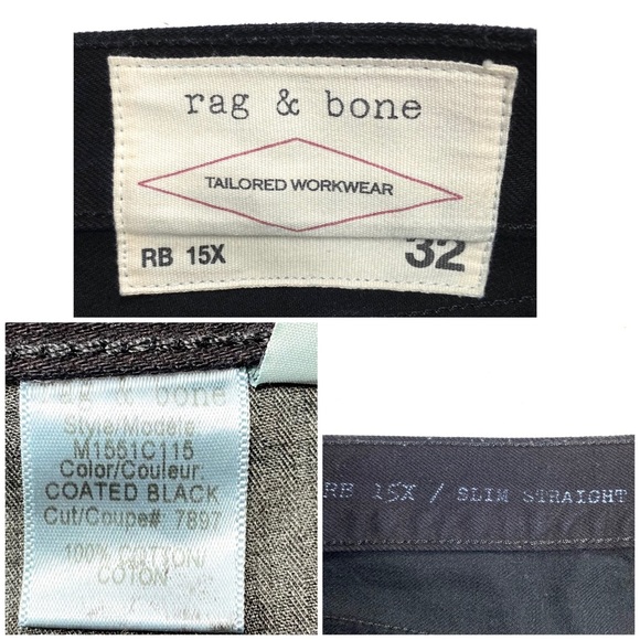 RAG and Bone RB15X Slim Straight Jeans Coated Black - Picture 6 of 10